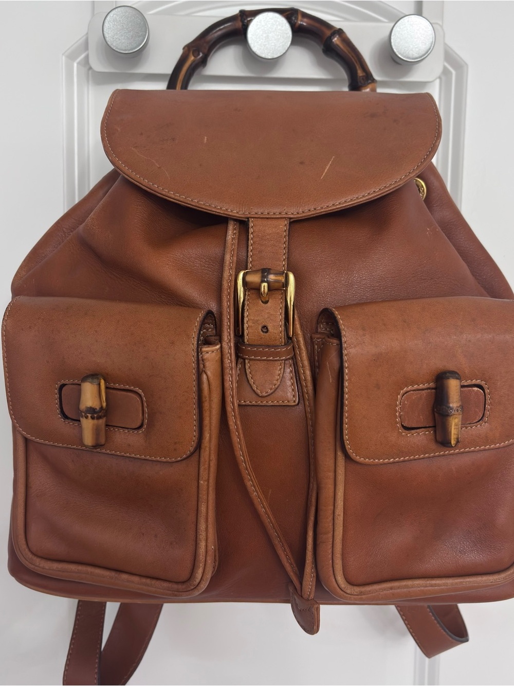 Vintage Gucci Bamboo Brown Leather Backpack